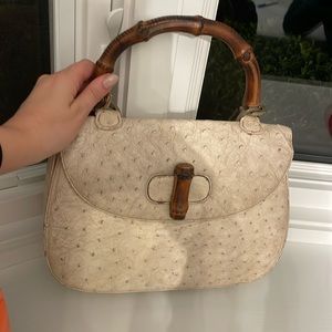 vintage gucci ostrich bamboo handle bag